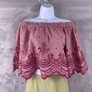 Alexis‎ Alzena Off The Shoulder Blouse Womens Size Small Red White Gingham
